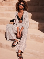 Mint Velvet Cream Print Wide Trousers - Image 2 of 8