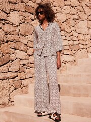 Mint Velvet Cream Print Wide Trousers - Image 3 of 8
