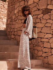Mint Velvet Cream Print Wide Trousers - Image 4 of 8