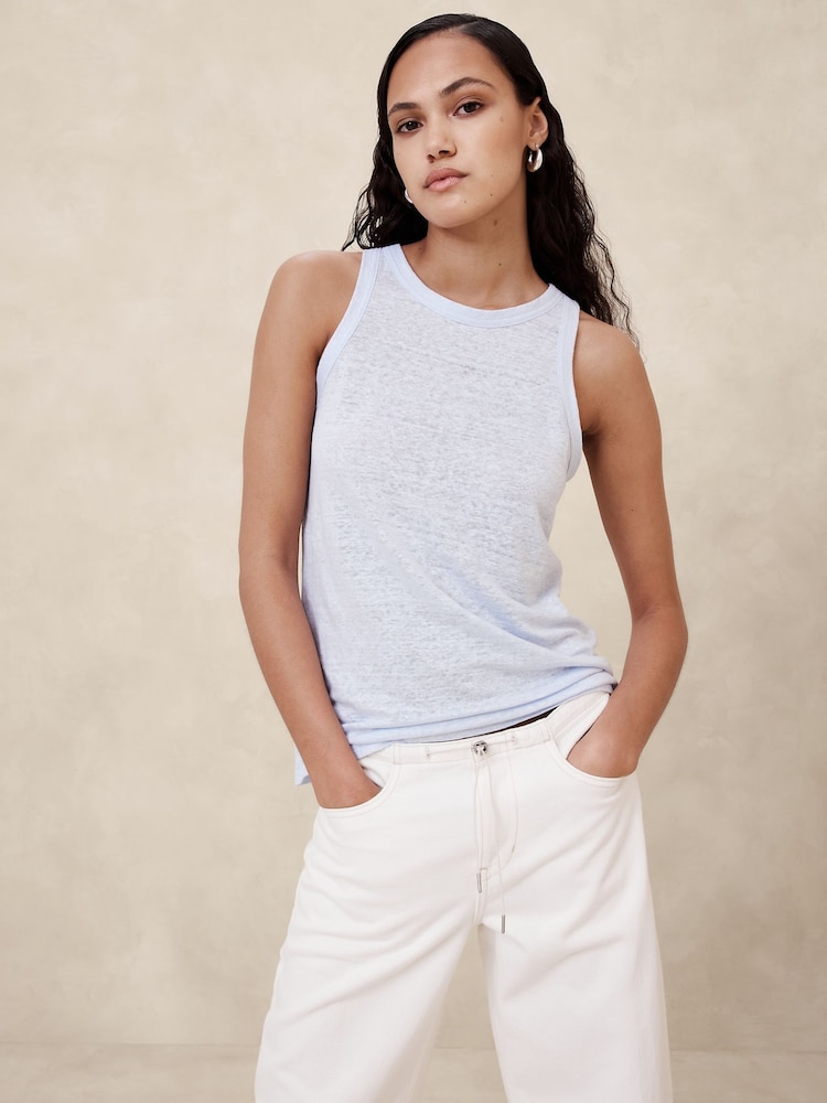 Banana Republic Blue Linen Racer Tank Top - Image 1 of 1