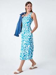 Roman Blue Batik Print Stretch Jersey Pocket Dress - Image 1 of 5