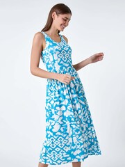 Roman Blue Batik Print Stretch Jersey Pocket Dress - Image 2 of 5