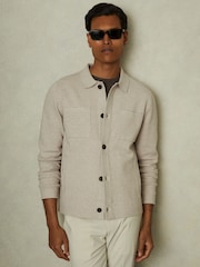 Reiss Oatmeal Forester Knitted Button-Through Jacket - Image 1 of 5