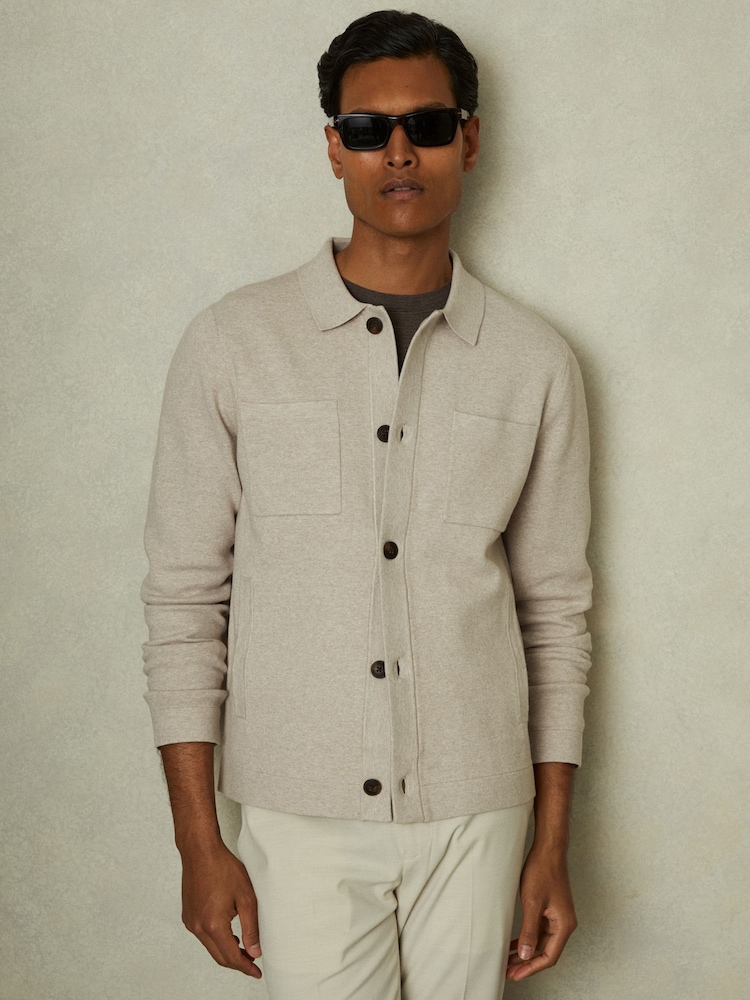 Reiss Oatmeal Forester Knitted Button-Through Jacket - Image 1 of 5