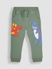 JoJo Maman Bébé Khaki Green Dinosaur Appliqué Pet in Pocket Joggers - Image 1 of 2