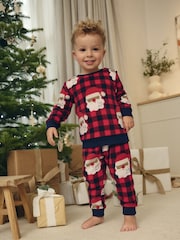 Red Check Santa Single Soft Touch Christmas Fleece Pyjamas with Elastane (9mths-16yrs) - Image 1 of 7