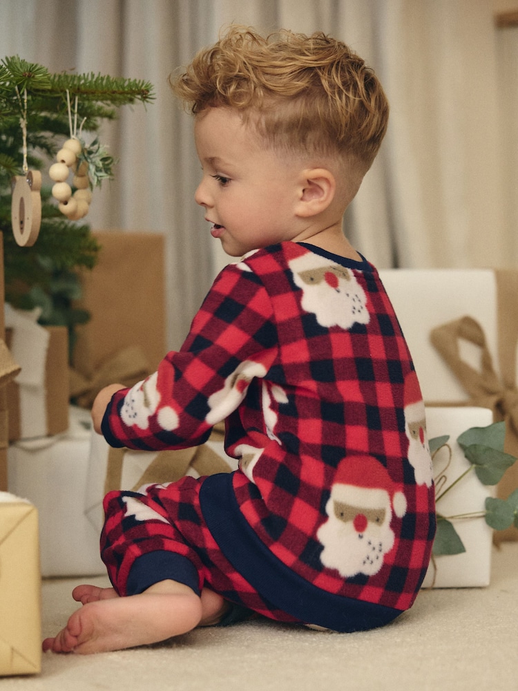 Red Check Santa Single Soft Touch Christmas Fleece Pyjamas with Elastane (9mths-16yrs) - Image 4 of 7