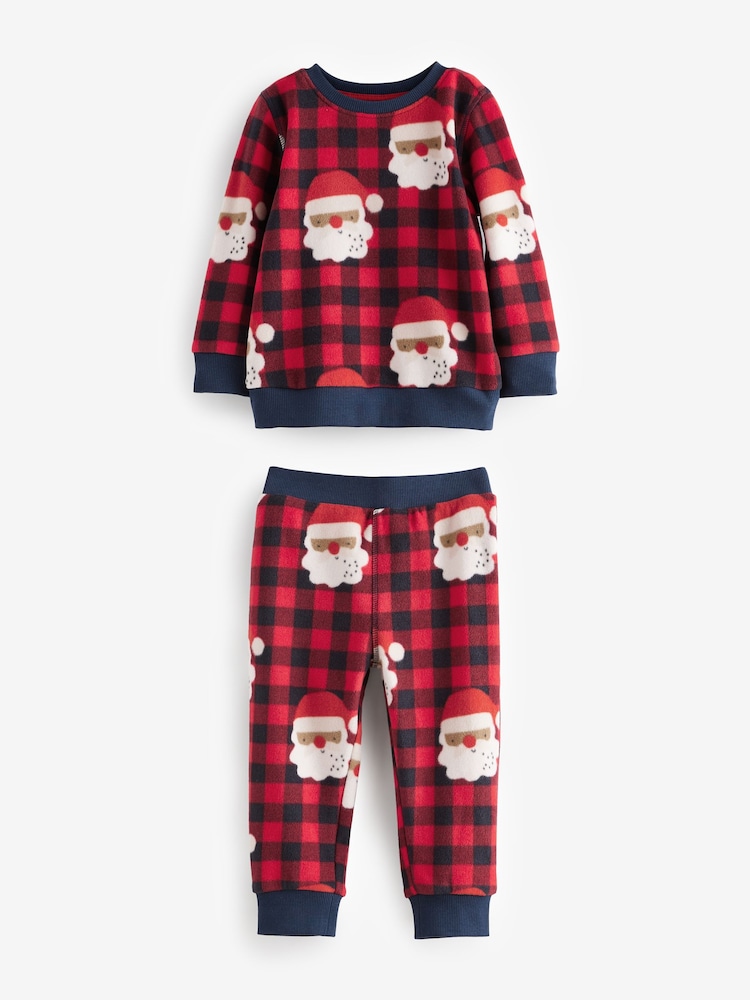Red Check Santa Single Soft Touch Christmas Fleece Pyjamas with Elastane (9mths-16yrs) - Image 5 of 7