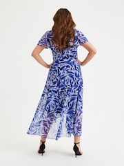 Scarlett & Jo Blue Tilly Print Angel Sleeve Sweetheart Dress - Image 2 of 4
