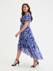 Scarlett & Jo Blue Tilly Print Angel Sleeve Sweetheart Dress - Image 4 of 4