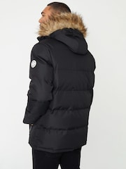 Threadbare Black Showerproof Hooded Padded Parka Jacket - Image 2 of 4
