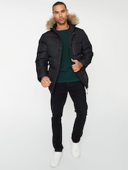 Threadbare Black Showerproof Hooded Padded Parka Jacket - Image 3 of 4