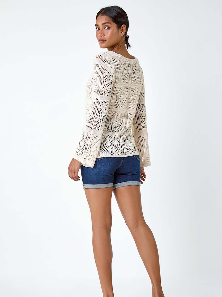 Roman White Crochet Tie Front Tunic Top - Image 3 of 5