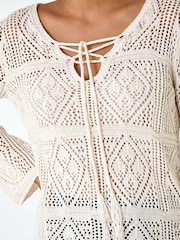 Roman White Crochet Tie Front Tunic Top - Image 5 of 5