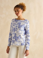 Joules Harbour Toile de Jouy Blue Boat Neck Printed Top - Image 1 of 6