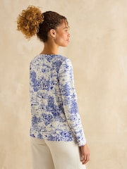 Joules Harbour Toile de Jouy Blue Boat Neck Printed Top - Image 2 of 6