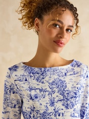 Joules Harbour Toile de Jouy Blue Boat Neck Printed Top - Image 4 of 6