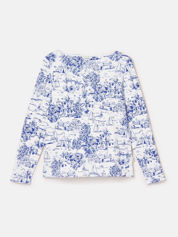 Joules Harbour Toile de Jouy Blue Boat Neck Printed Top - Image 6 of 6