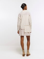 River Island Beige 100% Cotton Asym Detail Linen Shirt Dress - Image 2 of 4