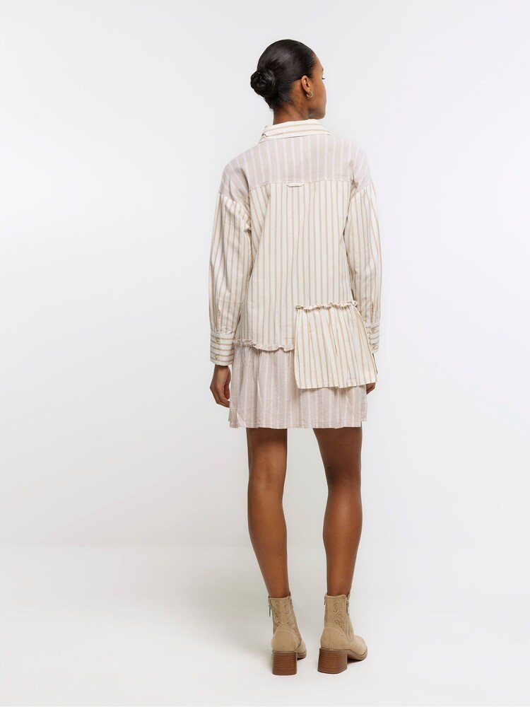 River Island Beige 100% Cotton Asym Detail Linen Shirt Dress - Image 2 of 4
