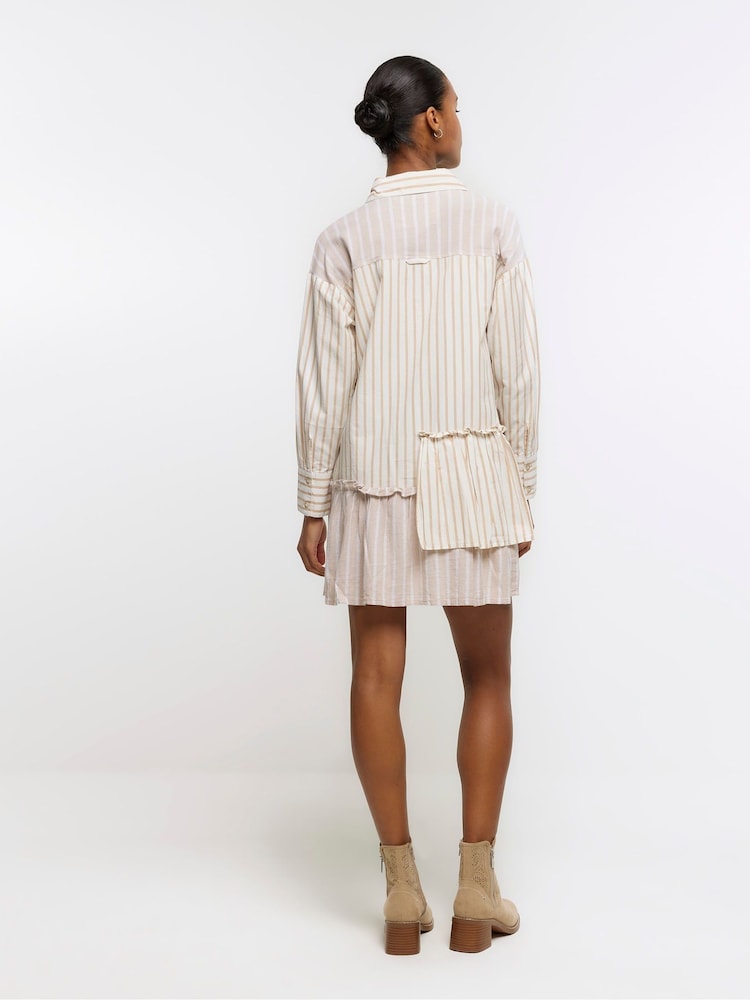 River Island Beige 100% Cotton Asym Detail Linen Shirt Dress - Image 2 of 4 River Island Beige 100% Cotton Asym Detail Linen Shirt Dress - Image 2 of 4