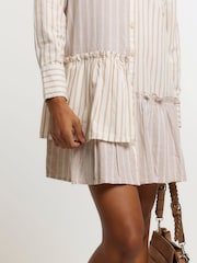 River Island Beige 100% Cotton Asym Detail Linen Shirt Dress - Image 3 of 4