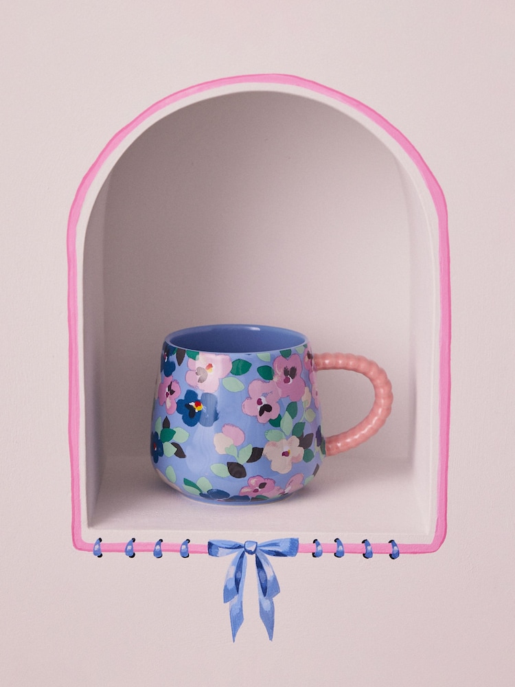 Cath Kidston Set of 4 Blue Painted Pansies Twisted Handle Billie Mugs - Image 1 of 4