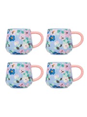 Cath Kidston Set of 4 Blue Painted Pansies Twisted Handle Billie Mugs - Image 2 of 4