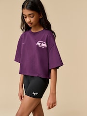 Reebok Girls Oversized Cropped 100% Cotton Graphic T-Shirt - Image 1 of 8
