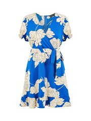 Mela Blue Blossom Print Wrap Dress With Puff Sleeves - Image 4 of 5