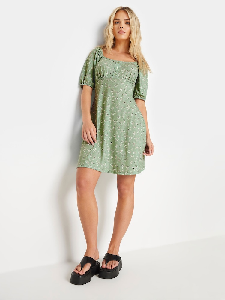 PixieGirl Petite Green PixieGirl Blue Ditsy Floral Print Mini Dress - Image 2 of 5
