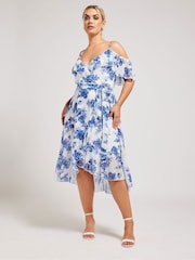 Your Curve White Floral Print Ruffle Hem Dress - Image 1 of 5