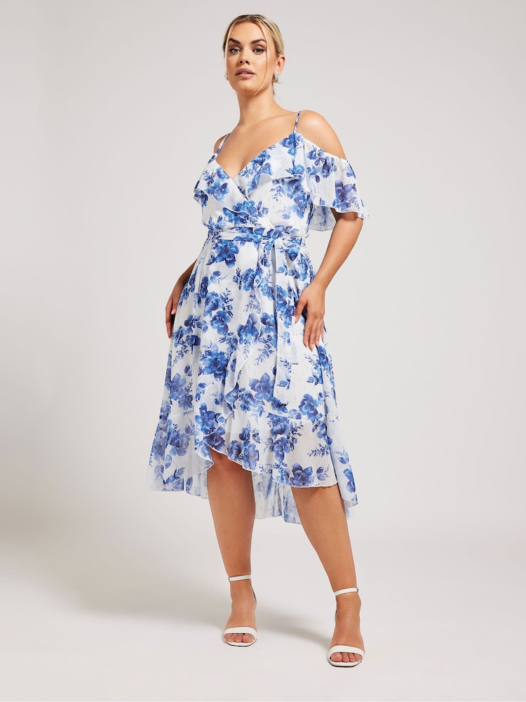 Blanco - Vestido con dobladillo con volantes y estampado floral de Yours Curve - Imagen 1 de 5 Blanco - Vestido con dobladillo con volantes y estampado floral de Yours Curve - Imagen 1 de 5
