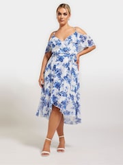 Your Curve White Floral Print Ruffle Hem Dress - Image 4 of 5