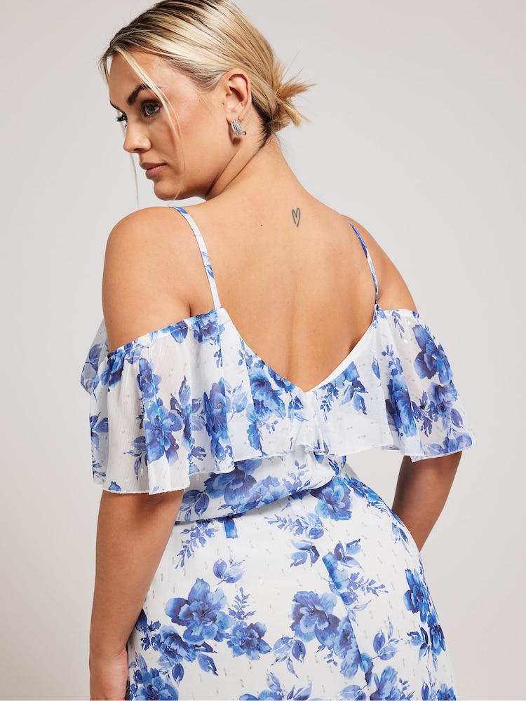 Blanco - Vestido con dobladillo con volantes y estampado floral de Yours Curve - Imagen 5 de 5 Blanco - Vestido con dobladillo con volantes y estampado floral de Yours Curve - Imagen 5 de 5