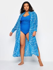 Yours Curve Blue Leopard Print Longline Beach Shirt - Image 2 of 5