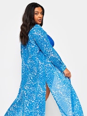 Yours Curve Blue Leopard Print Longline Beach Shirt - Image 4 of 5