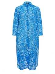 Yours Curve Blue Leopard Print Longline Beach Shirt - Image 5 of 5