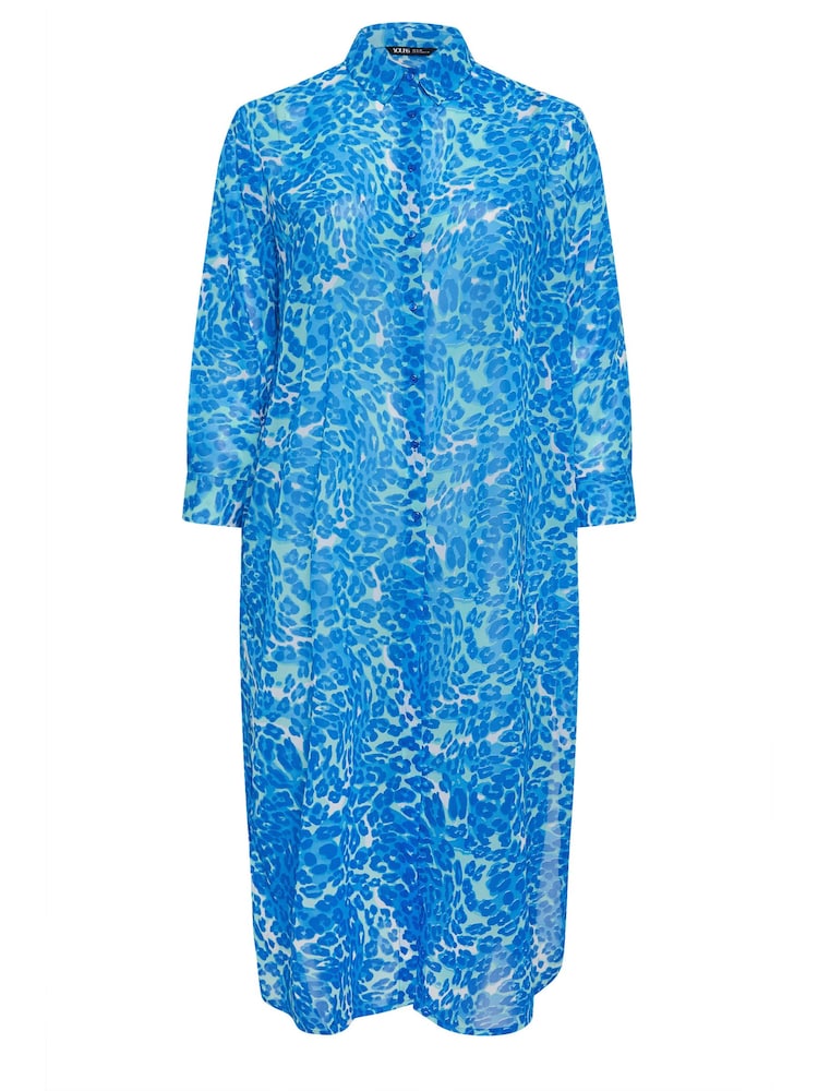 Yours Curve Blue Leopard Print Longline Beach Shirt - Image 5 of 5