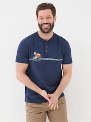 FatFace Blue Chest Stripe Oasis Henley T-Shirt - Image 1 of 4
