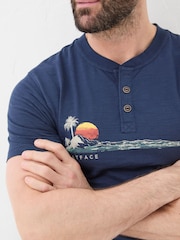 FatFace Blue Chest Stripe Oasis Henley T-Shirt - Image 2 of 4
