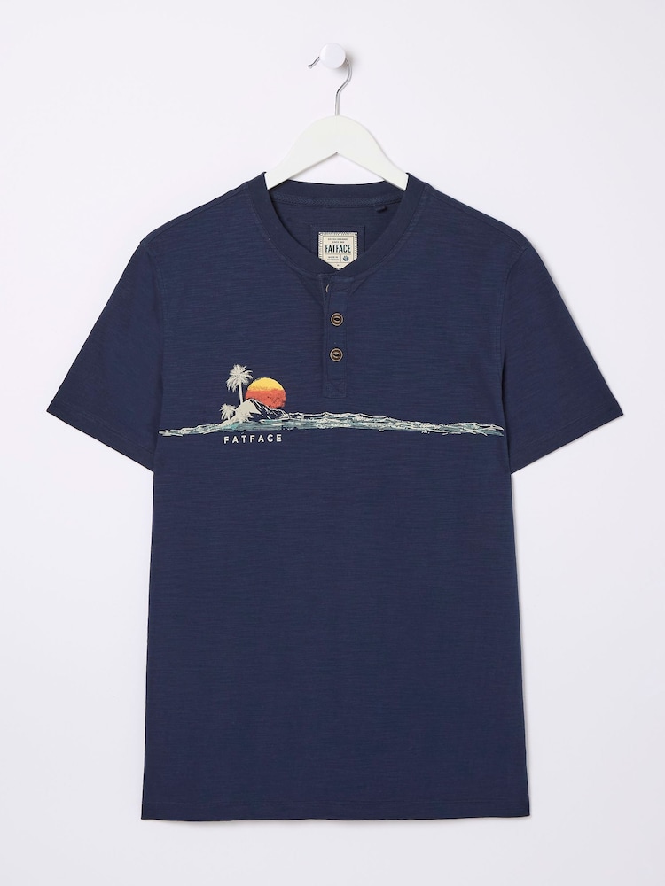 FatFace Blue Chest Stripe Oasis Henley T-Shirt - Image 4 of 4