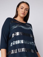 Evans 3/4 Sleeve Sequin Stripe Top - Image 4 of 4
