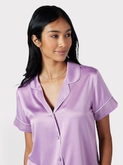 Chelsea Peers Purple Satin Lace Trim Short Pyjama Set - Image 3 of 5