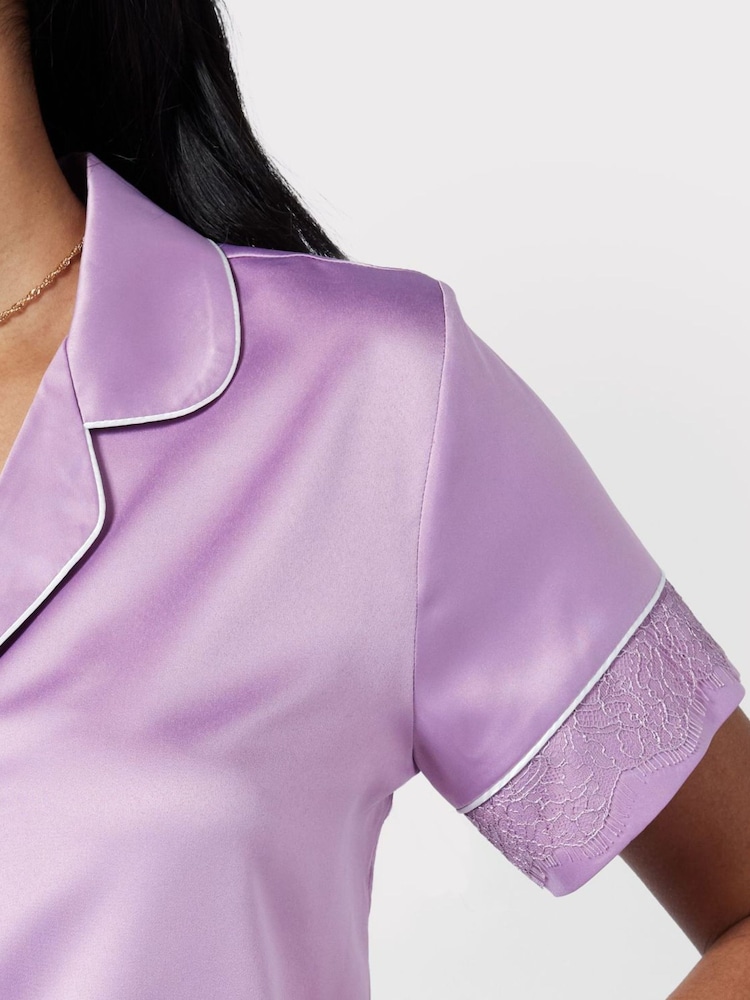 Chelsea Peers Purple Satin Lace Trim Short Pyjama Set - Image 5 of 5