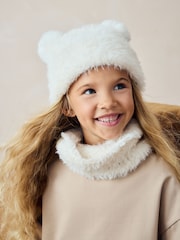 Cream Fluffy Pom Pom Hat And Snood Set (3-13yrs) - Image 1 of 2