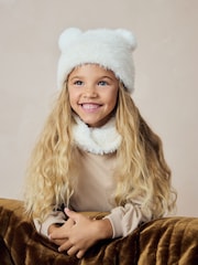 Cream Fluffy Pom Pom Hat And Snood Set (3-13yrs) - Image 2 of 2