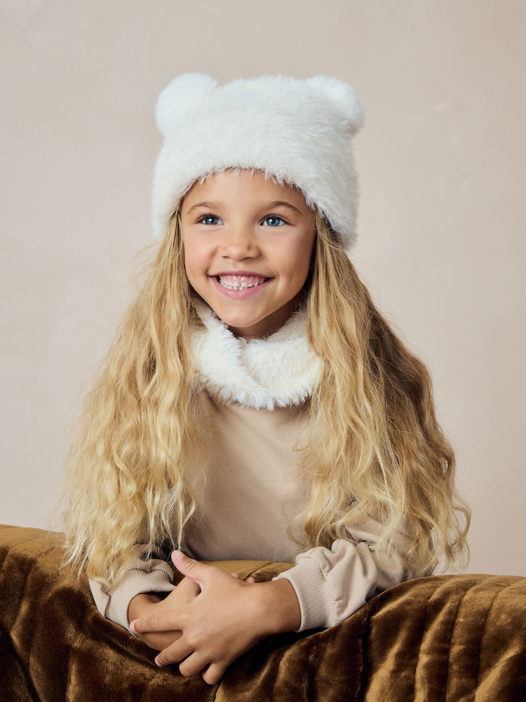 Cream Fluffy Pom Pom Hat And Snood Set (3-13yrs) - Image 2 of 2 Cream Fluffy Pom Pom Hat And Snood Set (3-13yrs) - Image 2 of 2