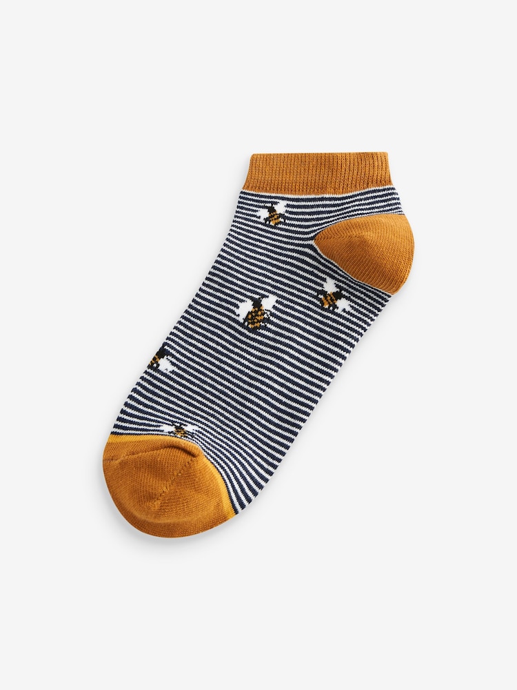 Navy/Ochre Bee Trainer Socks 5 Pack - Image 3 of 6