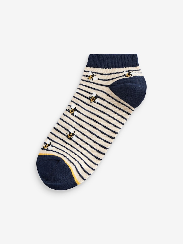Navy/Ochre Bee Trainer Socks 5 Pack - Image 5 of 6